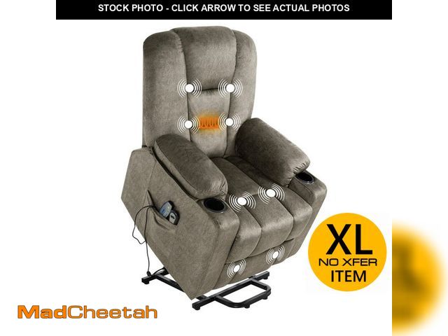 Lot 74-12755624 - HOMESTOCK Gray Faux Leather Power Lift Recliner Chair with Remote, Comfortable Electric Reclining Ch...