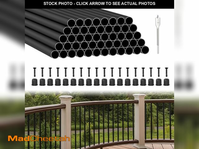 Lot 74-14347609 - BLIKA 50 Pack 32" Aluminum Deck Balusters with Connectors/Screws, 3/4" OD Hollow Round Aluminum Balu...