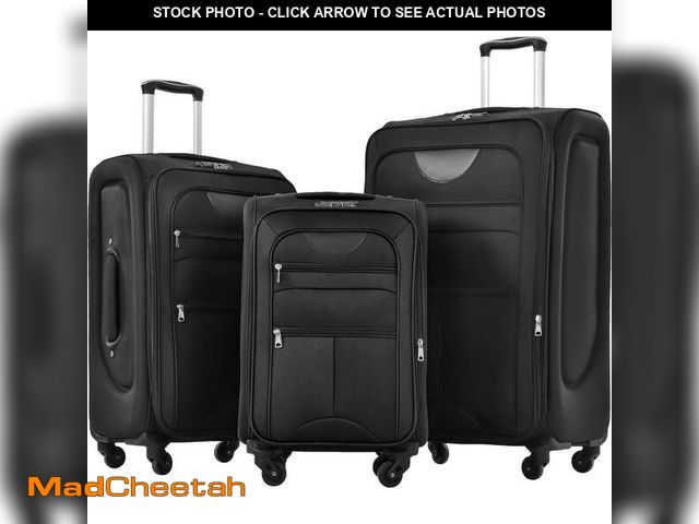 Lot 74-13768753 - Merax Black Lightweight 3-Piece Expandable Polyester Softshell Spinner Luggage Set with TSA Lock and...
