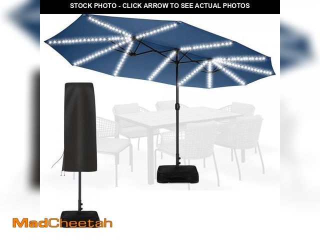 Lot 74-12165231 - Sundale Outdoor Solar 144 LED 15 ft Patio Umbrella with Sandbag Base Included and Cover, Outdoor Dou...