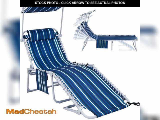 Lot 74-12806113 - #WEJOY Folding Lounge Chair with Canopy Shade, Portable Adjustable 5-Position Patio Chaise Lounger w...