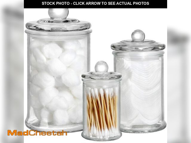 Lot 74-14272845 - Suwimut Set of 3 Glass Apothecary Jars with Lids, Bathroom Canisters Storage Container Jars, Decorat...