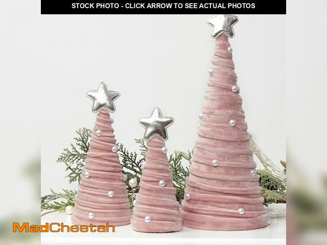 Lot 74-12970324 - Bunny Chorus Christmas Decorations Indoor, 3Pcs Pink Velvet Cone Trees With Pearls, Table Decor for ...