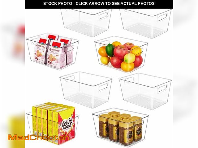 Lot 74-12679265 - YIHONG Clear Plastic Storage Bins, 8 Pack Pantry Organizer Bins with Handle for Kitchen, Freezer,Cab...