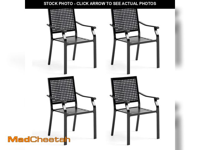Lot 74-12555319 - PHI VILLA Black Stackable Stripe Metal Patio Outdoor Dining Chair (4-Pack) - UNUSED