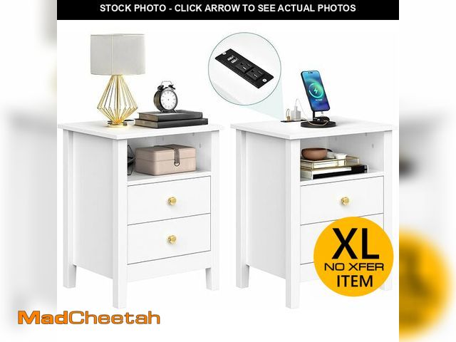 Lot 74-12568663 - YITAHOME Nightstand with Charging Station, Night Stands with 2 Drawers for Bedroom, Modern Bedside T...
