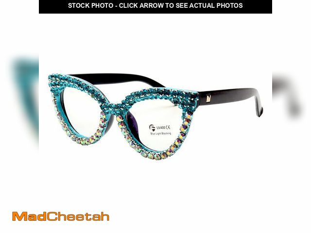 Lot 74-13950792 - ICARA Cat Eye Reading Glasses for Women Bling Rhinestones Computer Oversized Readers Glasses (blue/a...