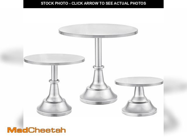 Lot 74-12603533 - HBlife 3-PCS Silver Cake Stand Set (8"/10"/12" Plate) for 6-10 Inch Cakes, Perfect Dessert Table Dis...
