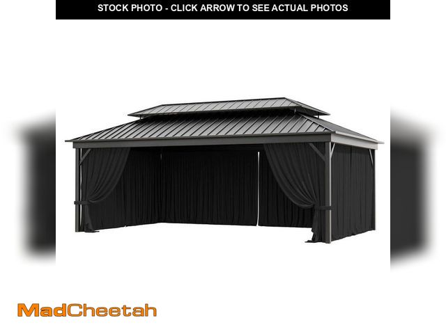 Lot 74-14306306 - Kimunuk 12 ft. x 20 ft. Universal Outdoor Privacy Curtains, Gazebo Replacement with Zipper Black (4-...