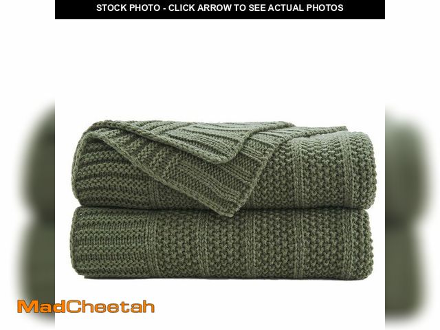 Lot 74-12700062 - Douceur Olive Green Throw Blanket for Couch, Soft Cozy Lightweight Stripe Pattern Knitted Throw Blan...