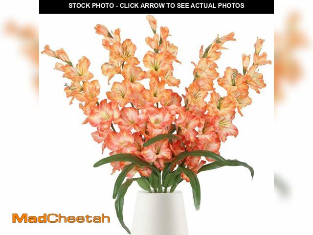 Lot 74-13570567 - IPOPU Orange Fake Flowers - 5PCS Gladiolus Artificial Flowers, 33" Silk Gladiolus Faux Flowers with ...