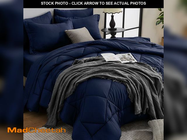 Lot 74-12437064 - HEVUMYI Navy Blue Queen Comforter Set - 7-Piece All Season Bed in a Bag Queen, Ultra Soft Bedding Se...