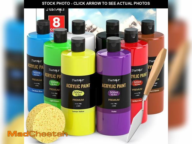 Lot 74-13962037 - JusArt Beginner Acrylic Paint Set, 8 Colors (16.9oz/500ml Each) Bulk Large Bottles Artist Primary Pa...
