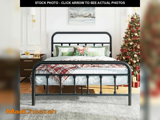Lot 74-13071983 - Shintenchi King Size Metal Platform Round Bed Frame with Headboard &amp; Footboard, Steel Slat Mattr...