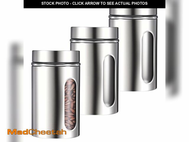 Lot 74-14044285 - 3 Pack Large Kitchen Canisters Set Airtight Coffee Sugar Tea Candy Storage Jars with Window Glass St...