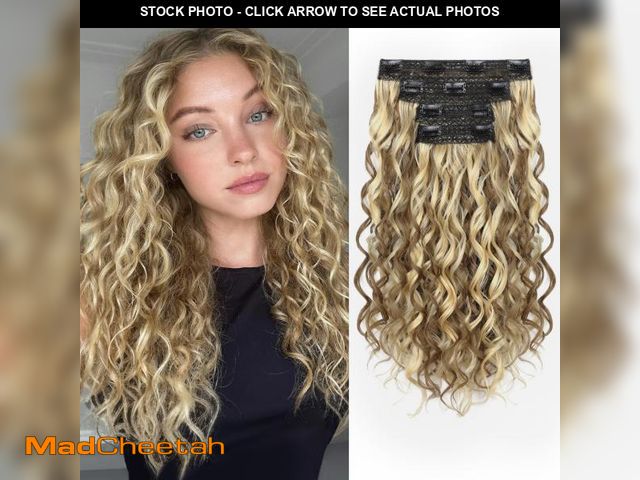 Lot 74-12312192 - REECHO Curly Hair Extensions, 4PCS 16 inch Clip in Hair Extensions Lace Weft Short Curly Extension C...