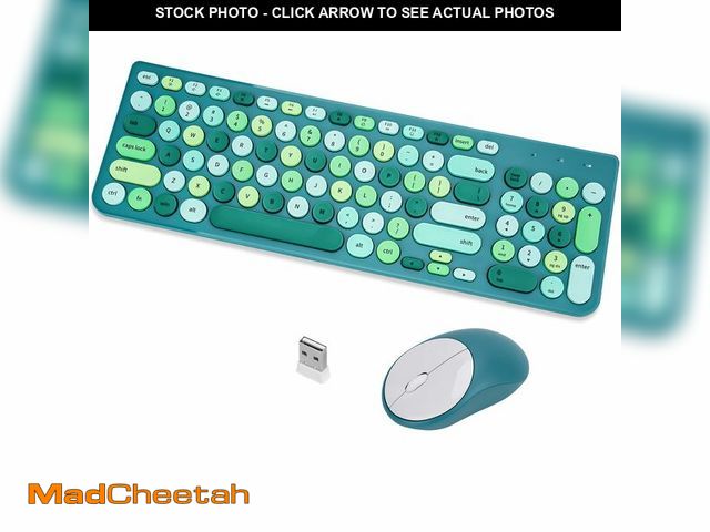 Lot 74-14154913 - Wireless Keyboard and Mouse Combo, Retro Typewriter Keyboard with Round Keycaps, 2.4GHz USB Cute Wir...