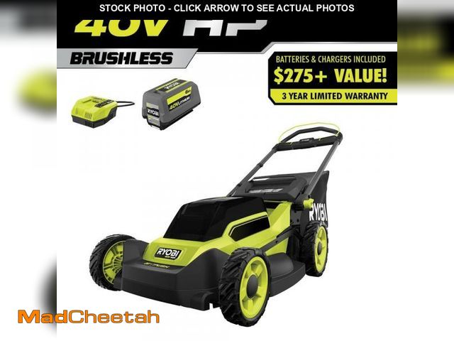 Lot 74-12365475 - RYOBI 40V HP Brushless 20 in. Cordless Battery Walk Behind Push Lawn Mower with 6.0 Ah Battery and C...