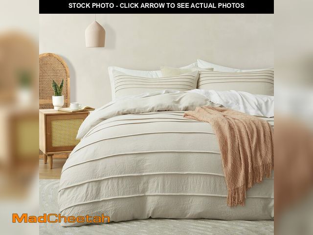 Lot 74-14300470 - Oli Anderson Beige Duvet Cover Queen Size - Pleated Queen Duvet Cover, 3PCS Soft and Breathable Text...