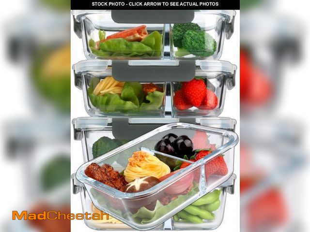 Lot 74-12302024 - [5-Pack,36 Oz]Glass Meal Prep Containers 2 Compartments Portion Control with Upgraded Snap Locking L...