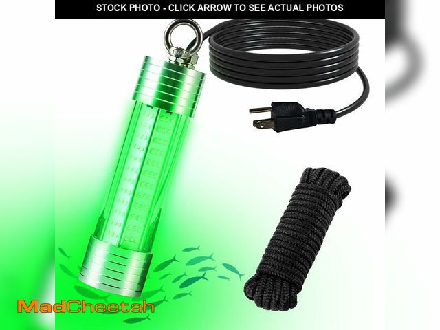 Lot 74-14265670 - CexnVerny 150W 20000LM Green Underwater Fishing Light,Submersible LED Light with Tow Rope for Dock B...