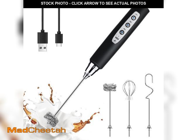 Lot 74-12123615 - YUSWKO Black Handheld Milk Frother Wand for Coffee, Rechargeable Electric Whisk with 3 Heads 3 Speed...