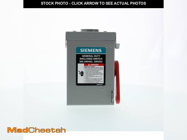 Lot 74-14074102 - Siemens General Duty 30 Amp 3-Pole 3-Wire 240-Volt Non-Fusible Outdoor Safety Switch - USED