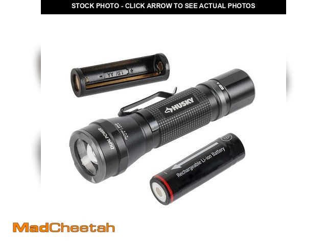 Lot 74-14610404 - (MISSING BATTERY) Husky 500 Lumens Dual Power LED Rechargeable Focusing Aluminum Flashlight 91309 - ...