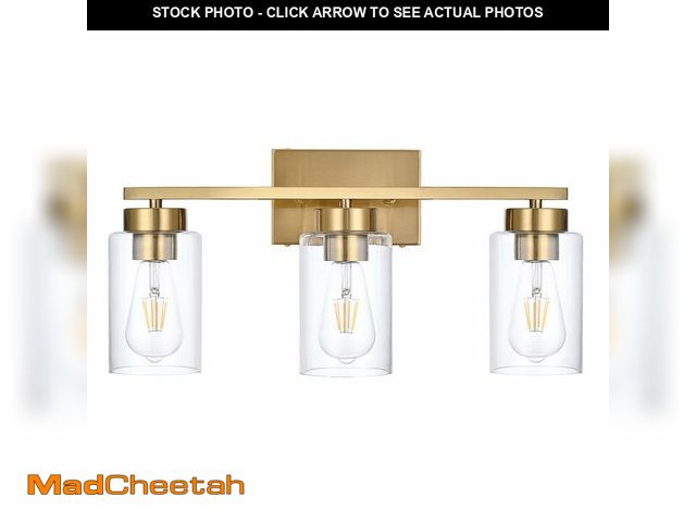 Lot 74-12697775 - A1A9 3-Light Bathroom Vanity Light, Modern Brushed Gold Wall Lights with Clear Glass Shades, Bathroo...