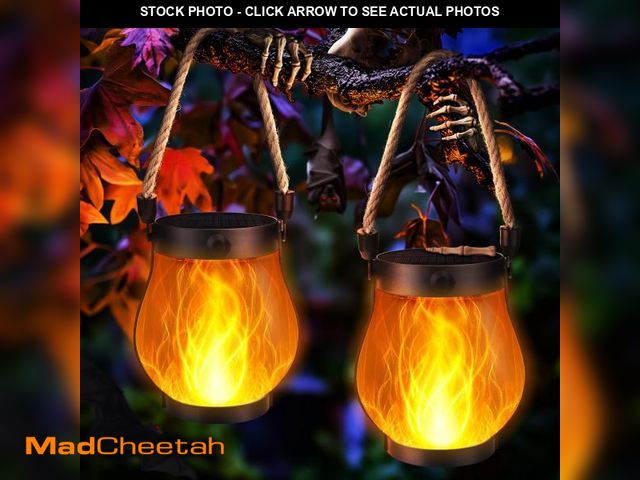 Lot 74-12437966 - Jyoiat Solar Flame Lantern Hanging Outdoor Waterproof - 2 Pack Flame Lanterns with Dual Charging Mod...