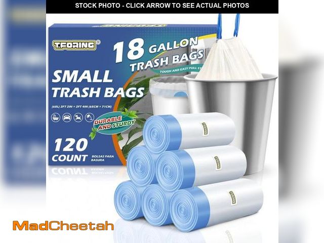 Lot 74-12332366 - T.FORING 18 Gallon Trash Bags with Drawstring - 120 Count Heavy Duty 1.25 Mil Garbage Bags 68 Liter ...