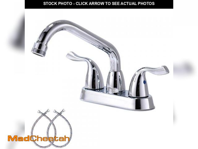 Lot 74-12365414 - Phiestina Single-Handle Chrome Centerset 4 n. Utility Sink Laundry Faucet, with Rotatable Swivel Spo...