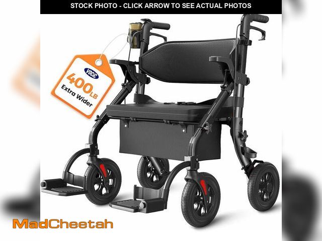 Lot 74-13741644 - Z59 2-in-1 Bariatric Rollator, 400lb Extra-Wide Seat &amp; 10" All-Terrain Wheels, Senior Mobility C...