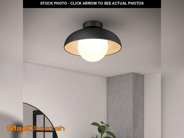 Lot 74-12692015 - Artika Boden 15 in. 1 Light Black and Wood 5CCT Integrated Selectable LED Flush Mount Ceiling Light ...