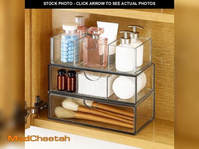 Lot 74-12439275 - Medicine Cabinet Organizer with Removable Dividers, 3-Tier Stackable Drawer Storage for Bathroom, RV...