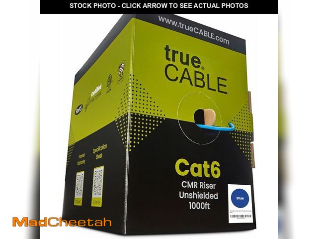 Lot 74-13697187 - TRUE CABLE Cat6 Riser (CMR), 1000ft, Blue, 23AWG 4 Pair Solid Bare Copper, 550MHz, ETL Listed, Unshi...