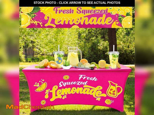 Lot 74-14211549 - Moukeren Hot Pink 6 ft Lemonade Stand Tablecloth Stretch Spandex Table Cover and 2 x 10 ft Lemonade ...