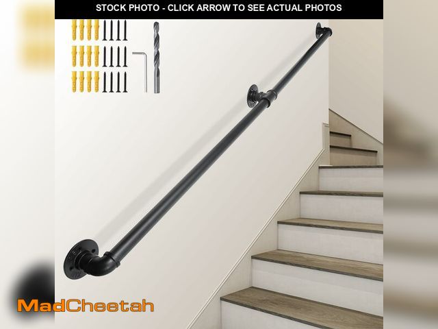 Lot 74-13819682 - SCIEO 10FT Industrial Stair Handrail, Wall-Mounted Staircase Handrail for Indoor Outdoor Steps, Meta...