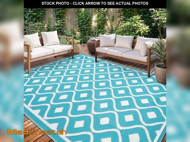 Lot 74-12143613 - Findosom 8 X10  Large Outdoor Rug Waterproof Patio Rug RV Outdoor Mat Reversible Plastic Straw Area ...