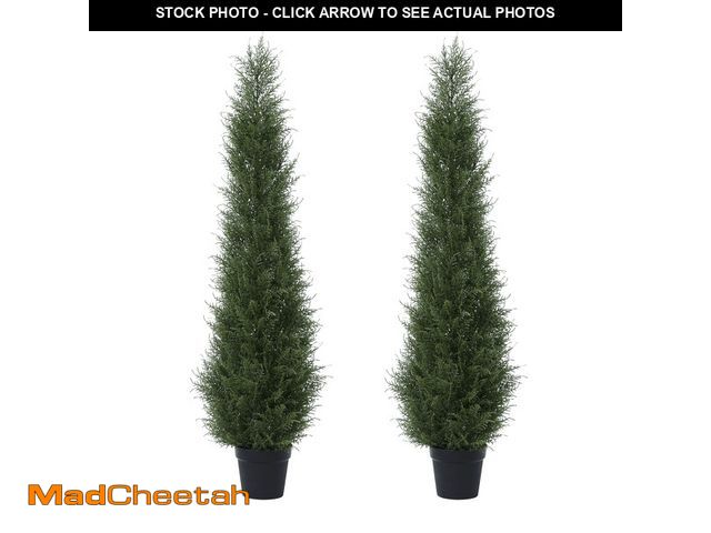 Lot 74-13059854 - 2 Pack 5 ft Artificial Cedar Tree UV Rated , Artificial Christmas Topiary Tree, Pre-Potted Plants fo...