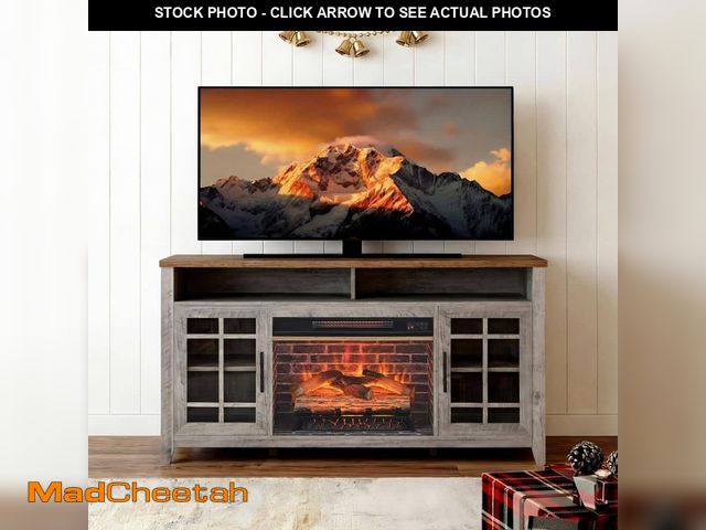 Lot 74-13225378 - Hooure 55 in. Freestanding Electric Fireplace in Gray with Electric Fireplace KD Inserts Heater and ...