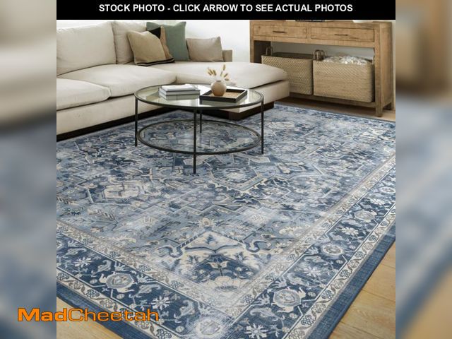 Lot 74-12387519 - RUGGABLE Washable Vintage Area Rug Ã¢â¬â Kamran Admiral Blue 9x12, Stain-Resistant, Non-Slip Ã¢â...