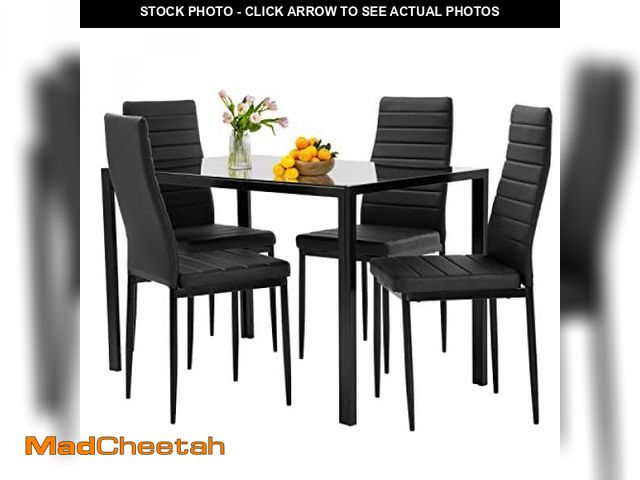 Lot 74-11987717 - (CHAIRS ONLY) 4 Upholstered Chairs | Space-Saving Design | Faux Leather Cushions | Black (Chairs Onl...