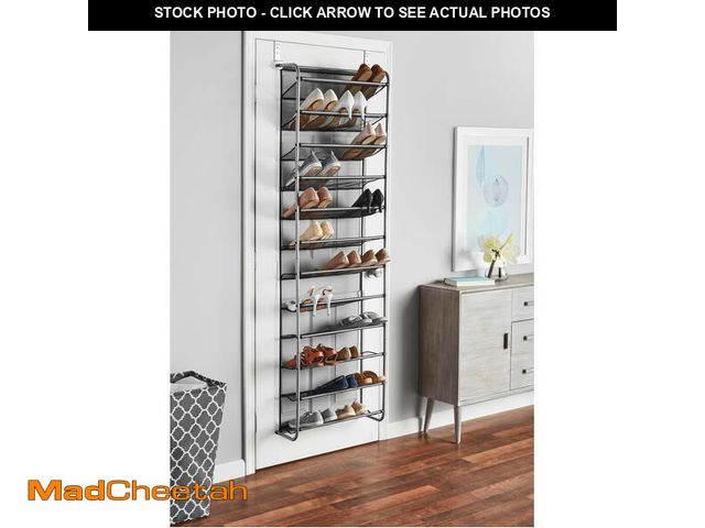 Lot 74-12688002 - Mainstays 12-Tier over the Door Shoe Rack for 36 Pairs, Metal, Gray - UNUSED
