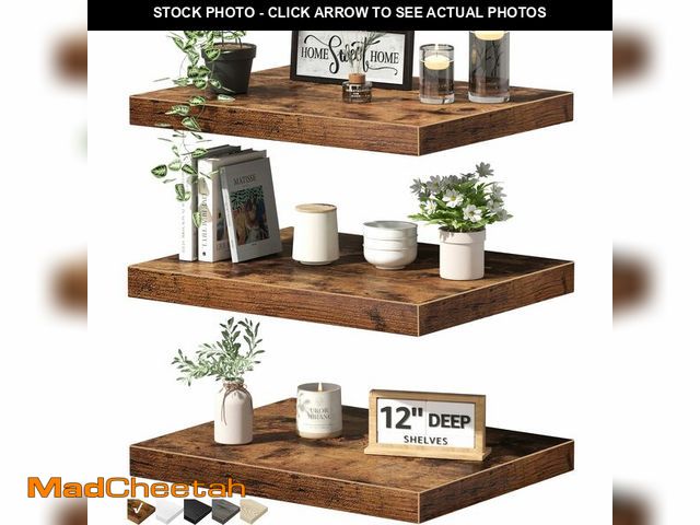 Lot 74-14063783 - QEEIG 12" Deep Floating Shelves for Wall - 12 x 16 inch Book Shelf Bathroom Bedroom Kitchen Living R...