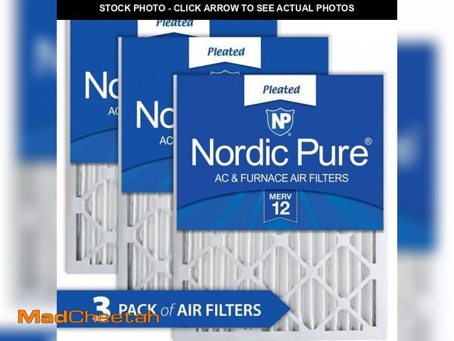 Lot 74-12365386 - Nordic Pure 16 in. x 25 in. x 2 in. Allergen Pleated Furnace Air Filter MERV 12 (3-Pack) - UNUSED