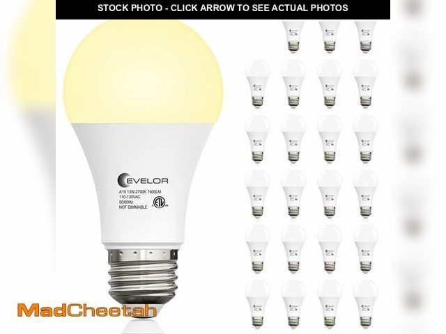Lot 74-14296737 - evelor 24-Packs A19 LED Light Bulbs,100 Watt Equivalent 2700K Soft White Bright Bulbs Efficient 13W,...