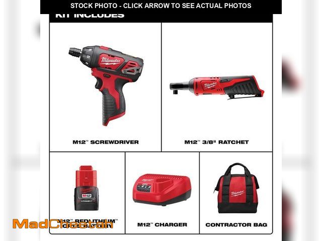 Lot 74-13039100 - Milwaukee M12 12V Lithium-Ion Cordless 3/8 in. Ratchet and Screwdriver Combo Kit (2-Tool) with Batte...