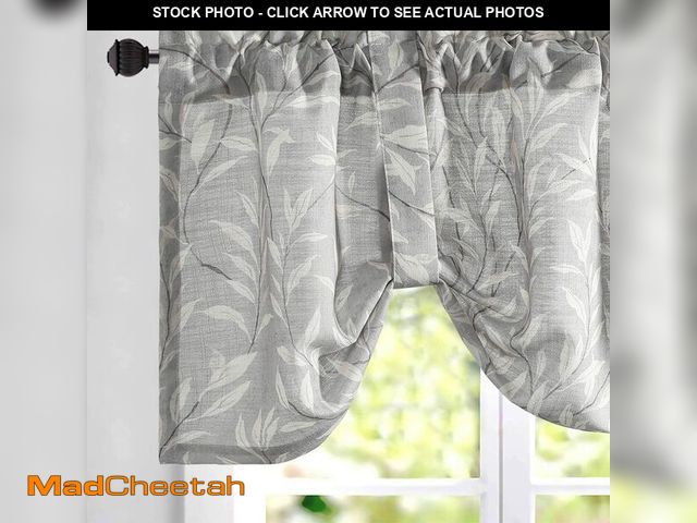 Lot 74-13549996 - VOGOL Grey Leaves Print Curtain Valance, Linen Textured Tie Up Window Shade Rod Pocket Tie-up Adjust...