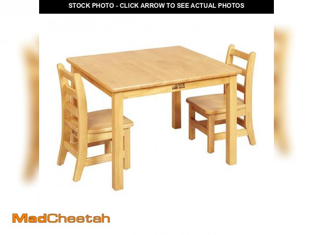 Lot 74-12489383 - ECR4Kids 30in x 30in Square Hardwood Table with 20in Legs and Two 10in Chairs, Kids Furniture, Honey...